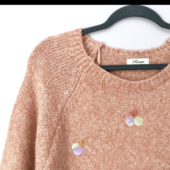 Soft Sequin Cozy Pullover Sweater in Pumpkin Blush Orange NWT - Picture 6 of 6